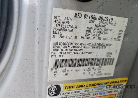 2017 Ford Expedition El Xlt from USA, damaged, VIN 1FMJK1JT6HEA67080